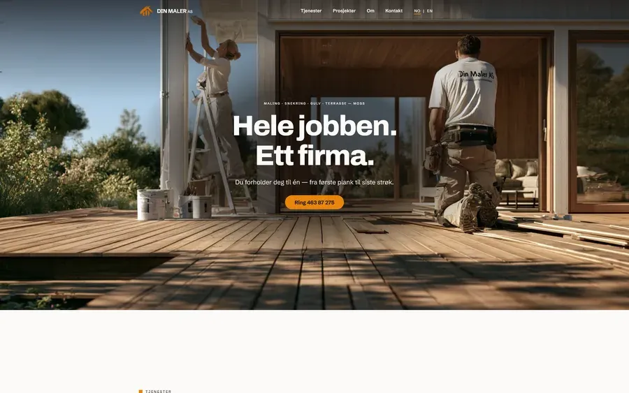 Skjermbilde av nettsiden Din Maler AS